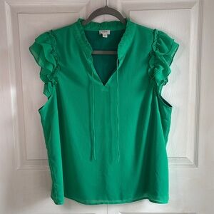 J. Crew Bright Green Ruffle Sleeve Tie-Neck Blouse